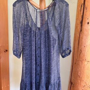 Blue silk sheer dress with ruffle bottom